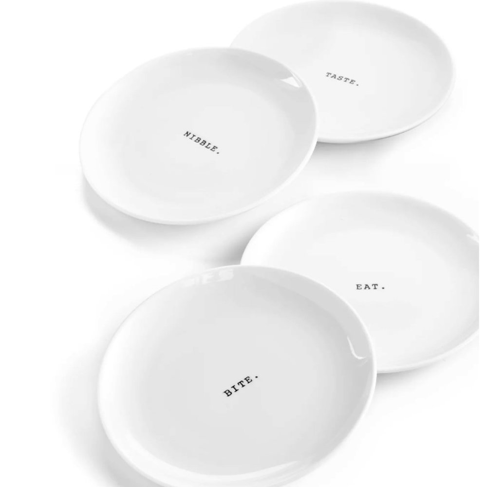 Whiteware Words Set of Four Tidbit Plates